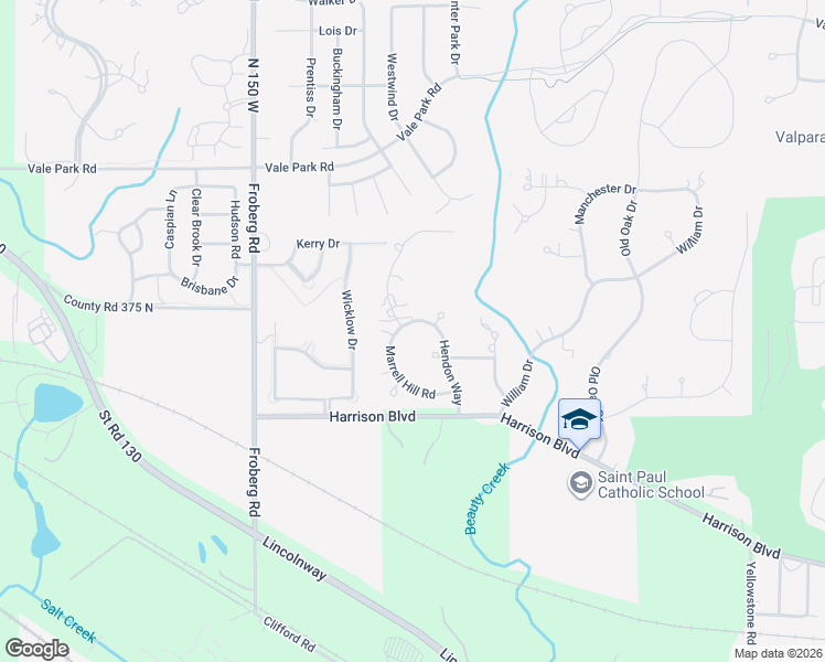 map of restaurants, bars, coffee shops, grocery stores, and more near 2105-2199 Hendon Way in Valparaiso