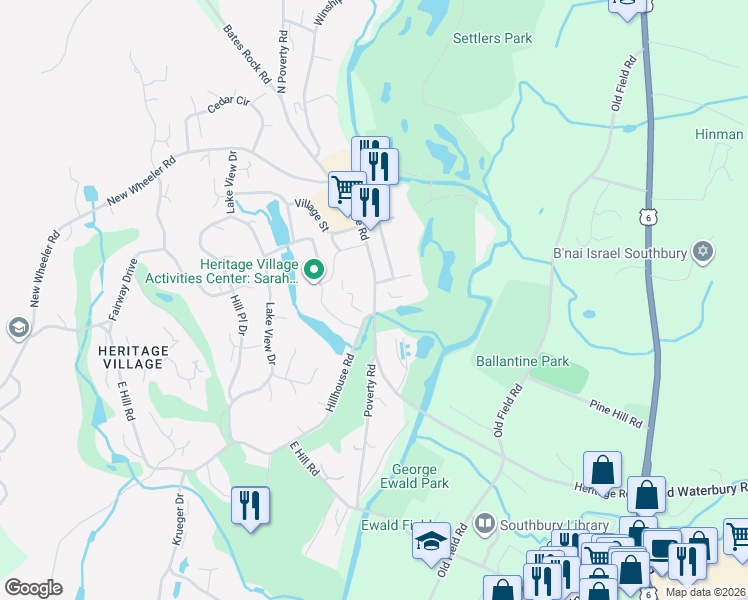 map of restaurants, bars, coffee shops, grocery stores, and more near 457 Heritage Road in Southbury