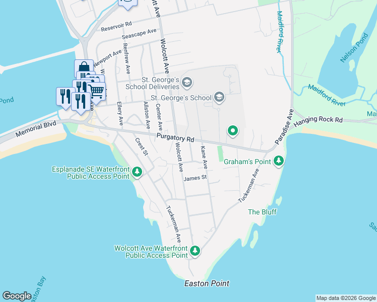 map of restaurants, bars, coffee shops, grocery stores, and more near 5 O Donnell Road in Middletown