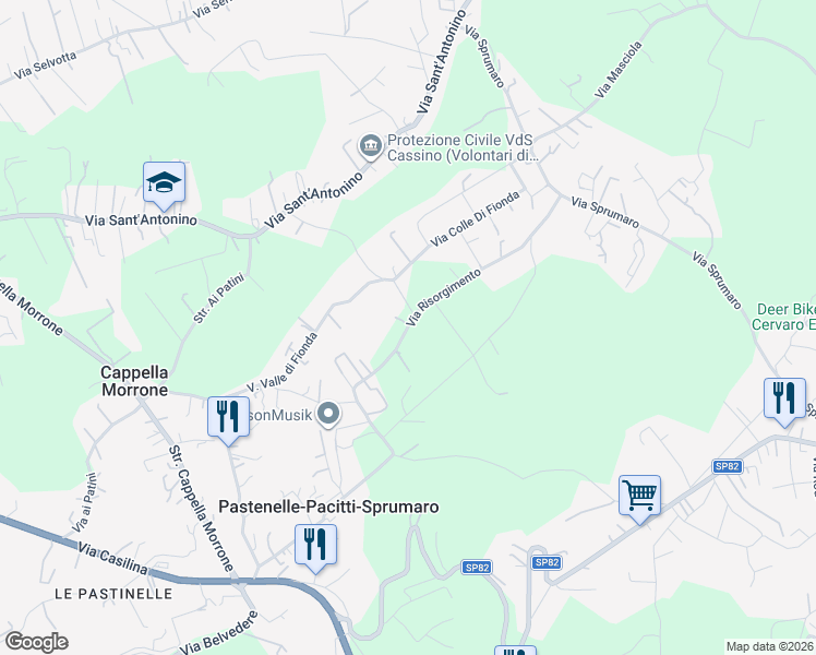 map of restaurants, bars, coffee shops, grocery stores, and more near 15 Via Fionda in Provincia di Frosinone