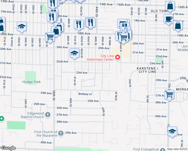 map of restaurants, bars, coffee shops, grocery stores, and more near 4301 23rd Ave in Rock Island