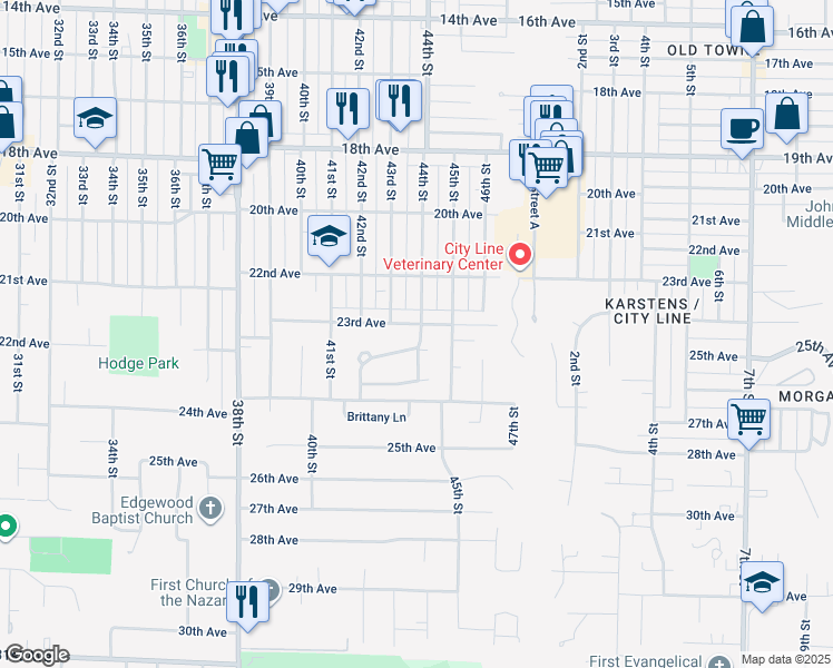 map of restaurants, bars, coffee shops, grocery stores, and more near 4301 23rd Ave in Rock Island