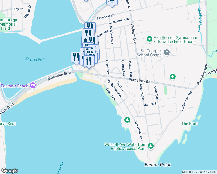 map of restaurants, bars, coffee shops, grocery stores, and more near 42 Esplanade in Middletown