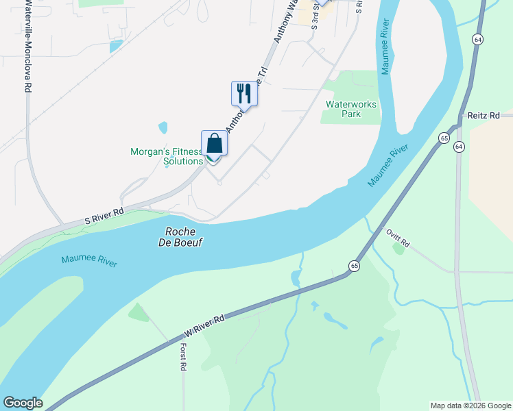 map of restaurants, bars, coffee shops, grocery stores, and more near 493 South River Road in Waterville