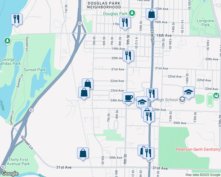 map of restaurants, bars, coffee shops, grocery stores, and more near 703 23rd Avenue in Rock Island