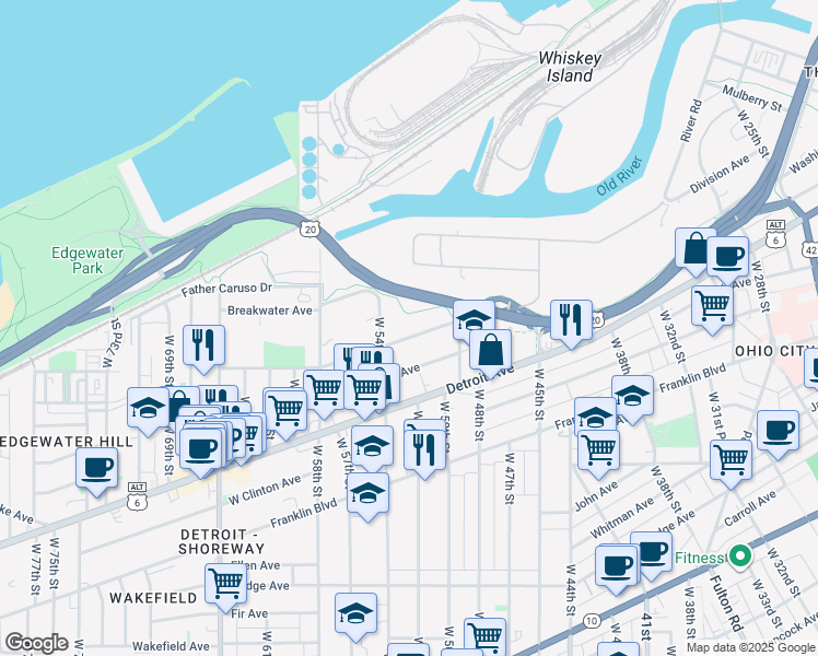 map of restaurants, bars, coffee shops, grocery stores, and more near 5110 Herman Avenue in Cleveland