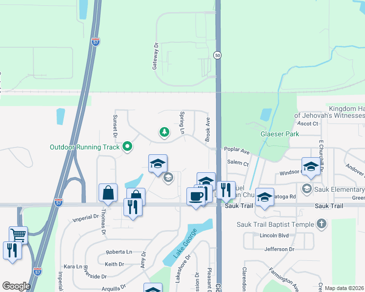 map of restaurants, bars, coffee shops, grocery stores, and more near 4863 Meadow Lake Court in Richton Park