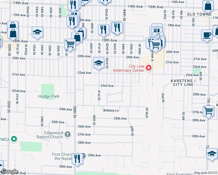 map of restaurants, bars, coffee shops, grocery stores, and more near 4206 23rd Avenue in Rock Island