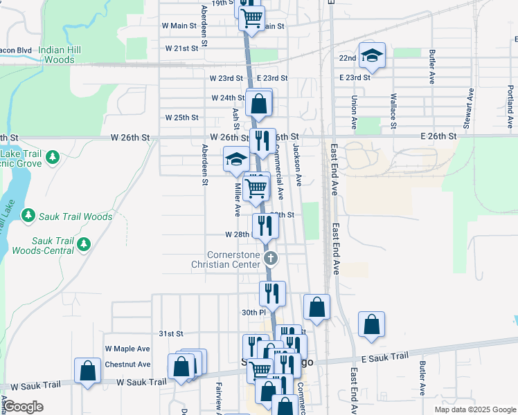 map of restaurants, bars, coffee shops, grocery stores, and more near 2730 Chicago Road in South Chicago Heights