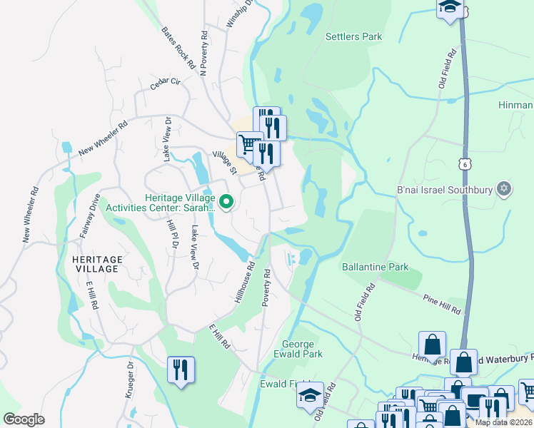 map of restaurants, bars, coffee shops, grocery stores, and more near 465 Heritage Road in Southbury