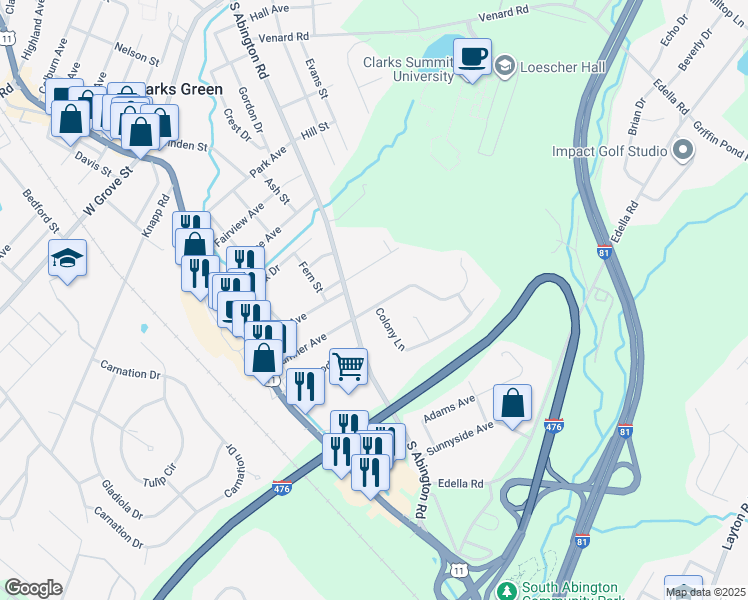 map of restaurants, bars, coffee shops, grocery stores, and more near 201 Sumner Avenue in Lackawanna County