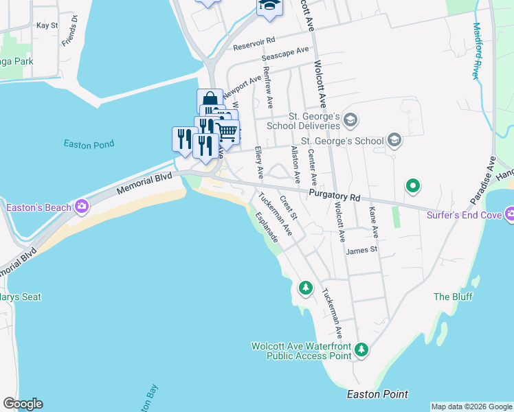 map of restaurants, bars, coffee shops, grocery stores, and more near 41 Tuckerman Avenue in Middletown