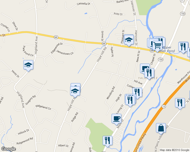 map of restaurants, bars, coffee shops, grocery stores, and more near 75 Hill Avenue in Wallingford