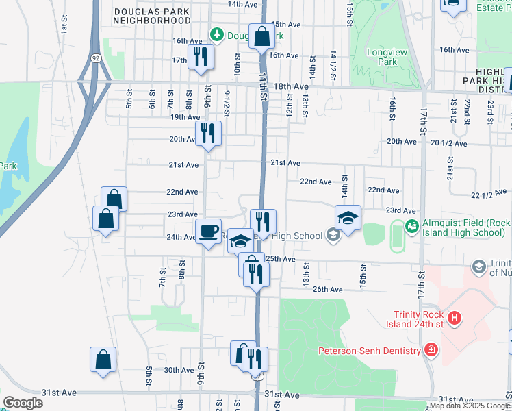 map of restaurants, bars, coffee shops, grocery stores, and more near 1014 23rd Avenue in Rock Island