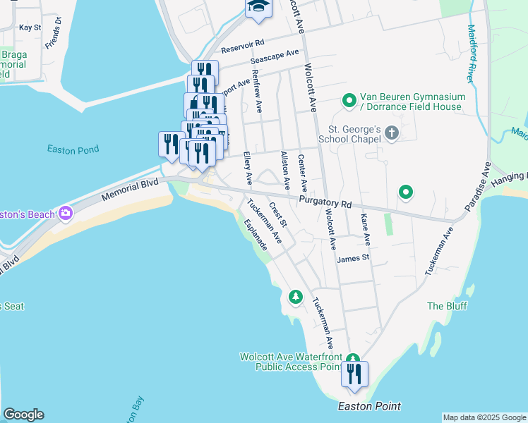 map of restaurants, bars, coffee shops, grocery stores, and more near 50 Tuckerman Avenue in Middletown