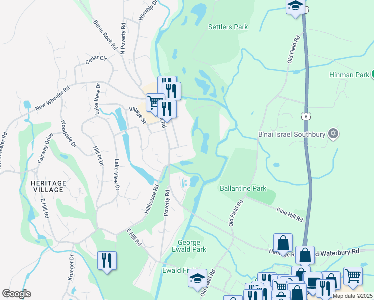 map of restaurants, bars, coffee shops, grocery stores, and more near 519 Heritage Road in Southbury