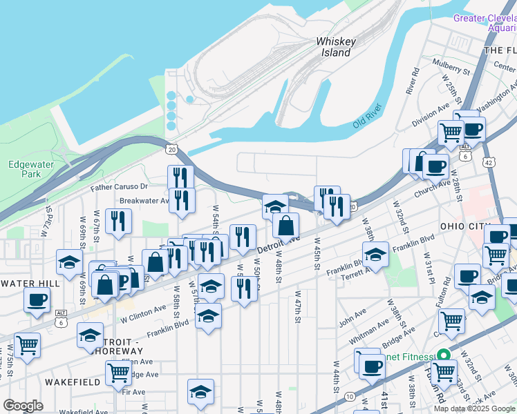 map of restaurants, bars, coffee shops, grocery stores, and more near 4908 Herman Ave in Cleveland