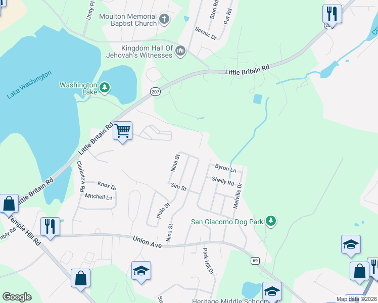 map of restaurants, bars, coffee shops, grocery stores, and more near 346 Nina Street in New Windsor