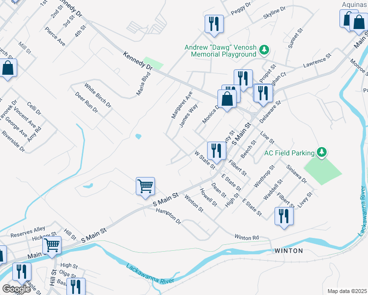 map of restaurants, bars, coffee shops, grocery stores, and more near 1183 W State St in Archbald
