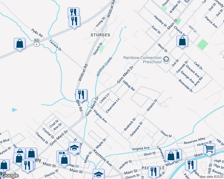 map of restaurants, bars, coffee shops, grocery stores, and more near 1000 Gino Merli Drive in Archbald