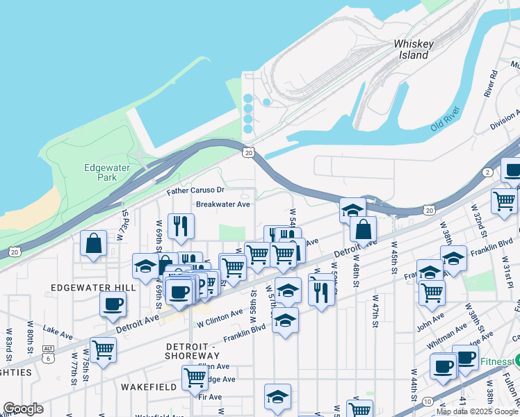 map of restaurants, bars, coffee shops, grocery stores, and more near 1273 W 58th St in Cleveland