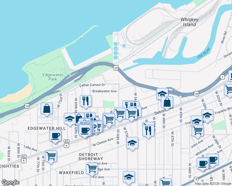 map of restaurants, bars, coffee shops, grocery stores, and more near 1270 West 58th Street in Cleveland
