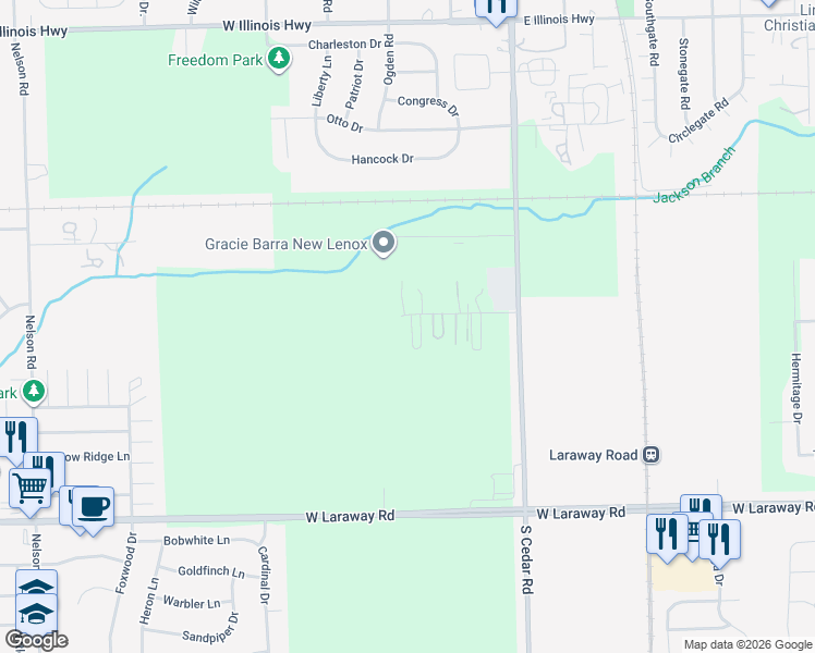 map of restaurants, bars, coffee shops, grocery stores, and more near 206 Ford Drive in New Lenox