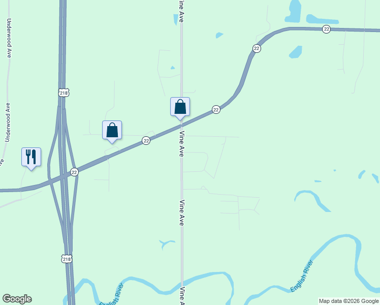 map of restaurants, bars, coffee shops, grocery stores, and more near Vine Avenue in Riverside