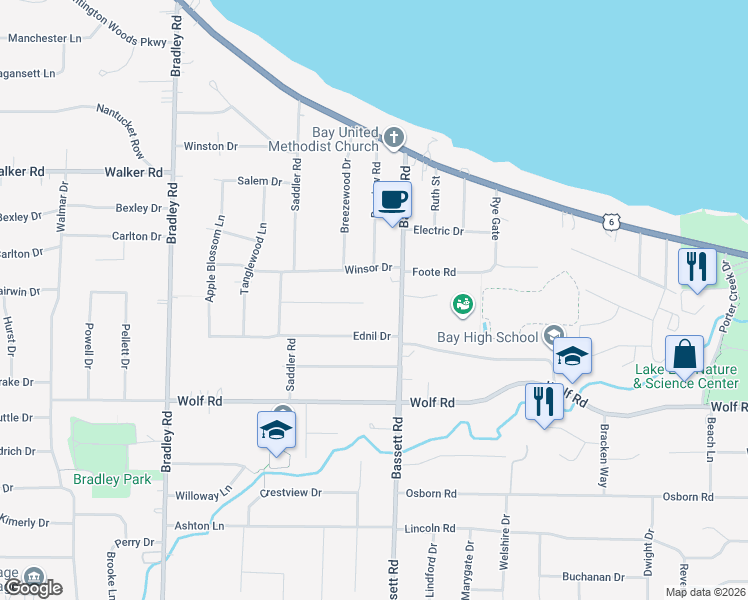 map of restaurants, bars, coffee shops, grocery stores, and more near 30000 Applewood Drive in Bay Village