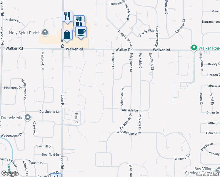 map of restaurants, bars, coffee shops, grocery stores, and more near 589 Treeside Lane in Avon Lake