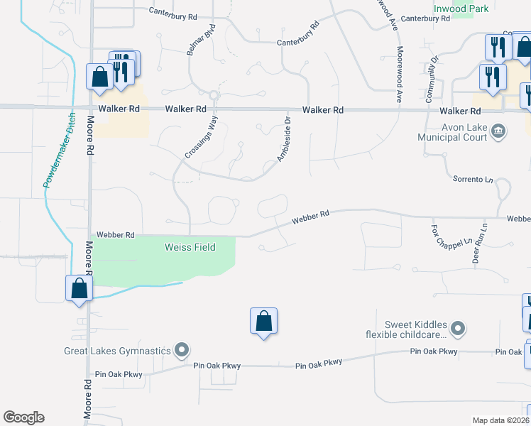 map of restaurants, bars, coffee shops, grocery stores, and more near 503 Hyannis Port Drive in Avon Lake
