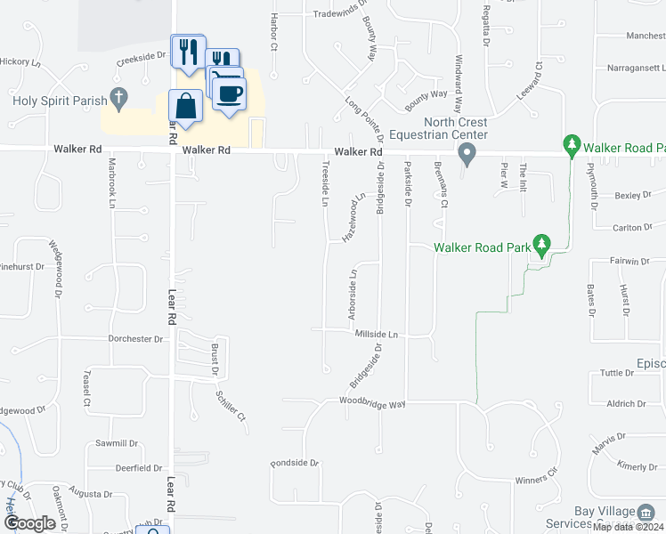 map of restaurants, bars, coffee shops, grocery stores, and more near 589 Treeside Lane in Avon Lake