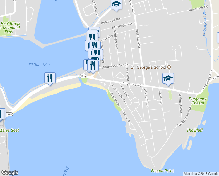 map of restaurants, bars, coffee shops, grocery stores, and more near 22 Esplanade in Middletown