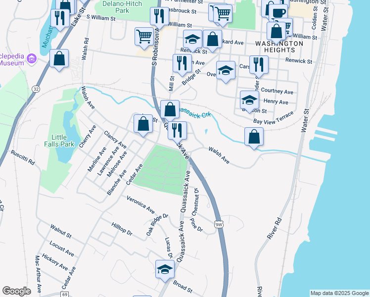 map of restaurants, bars, coffee shops, grocery stores, and more near 61 Quassaick Avenue in New Windsor