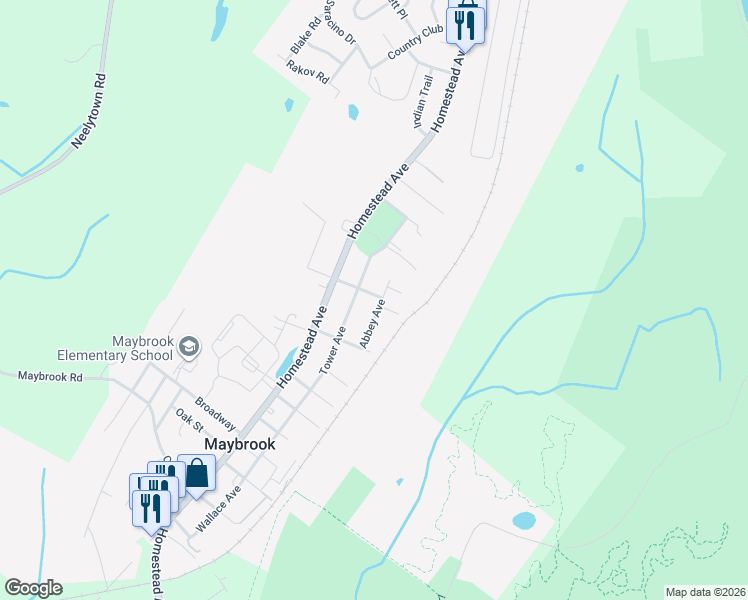 map of restaurants, bars, coffee shops, grocery stores, and more near 820 Tower Avenue in Maybrook