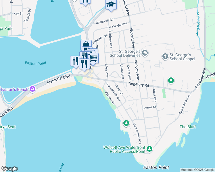 map of restaurants, bars, coffee shops, grocery stores, and more near 41 Tuckerman Avenue in Middletown