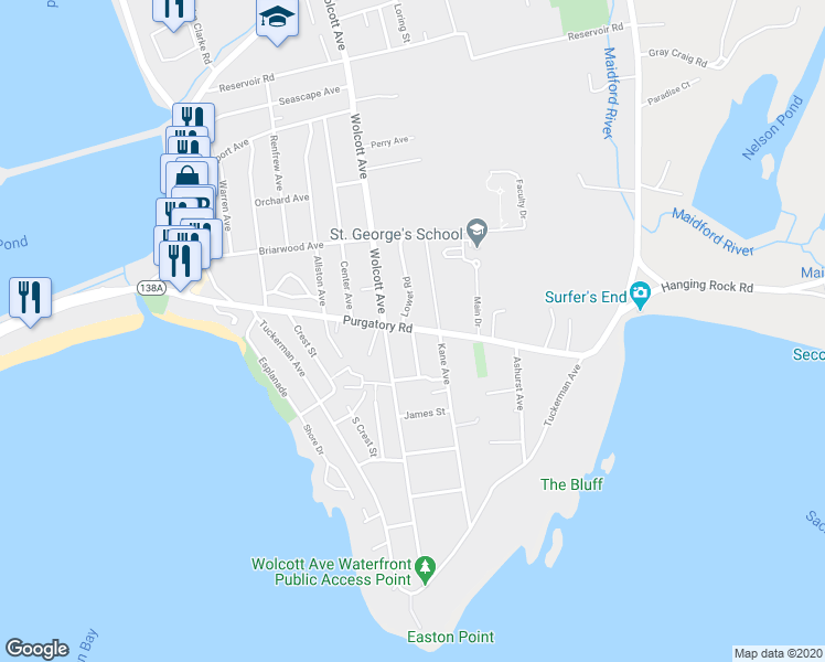 map of restaurants, bars, coffee shops, grocery stores, and more near 2 O Donnell Road in Middletown