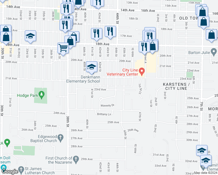 map of restaurants, bars, coffee shops, grocery stores, and more near 4301 23rd Ave in Rock Island