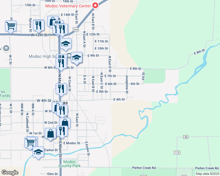 map of restaurants, bars, coffee shops, grocery stores, and more near 501 NE D St in Alturas