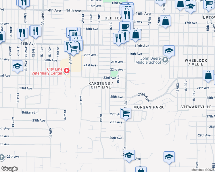 map of restaurants, bars, coffee shops, grocery stores, and more near 404 24th Avenue in Moline
