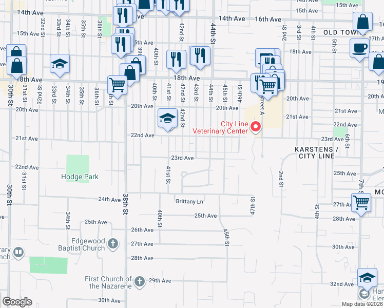 map of restaurants, bars, coffee shops, grocery stores, and more near 4301 23rd Ave in Rock Island