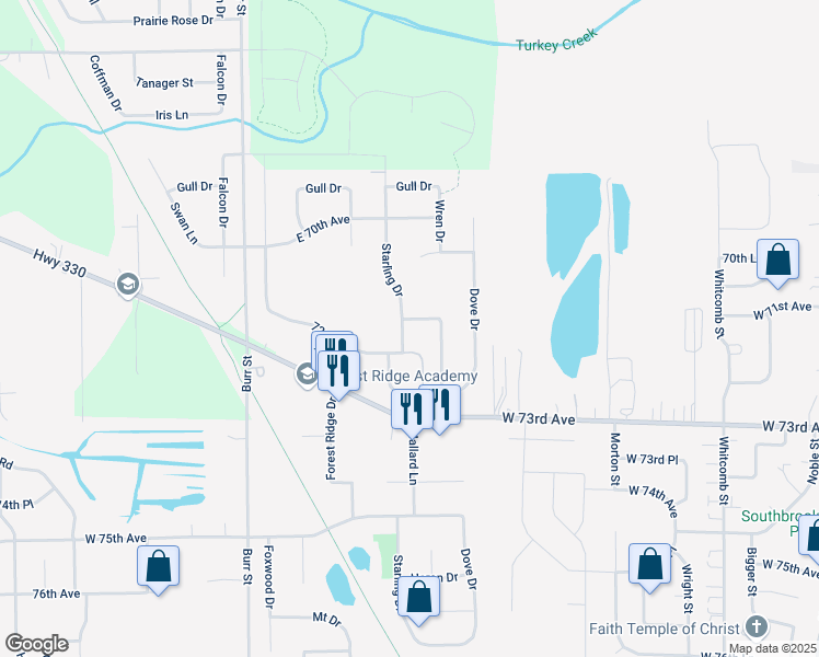 map of restaurants, bars, coffee shops, grocery stores, and more near 5015 Teal Terrace in Schererville