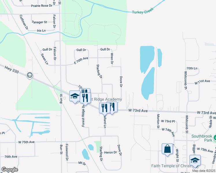 map of restaurants, bars, coffee shops, grocery stores, and more near 5015 Teal Terrace in Schererville