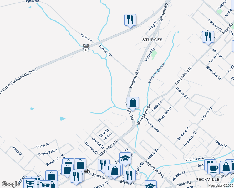 map of restaurants, bars, coffee shops, grocery stores, and more near Sylvan Drive in Blakely