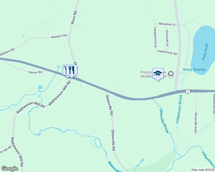 map of restaurants, bars, coffee shops, grocery stores, and more near 381 Connecticut 2 in Preston