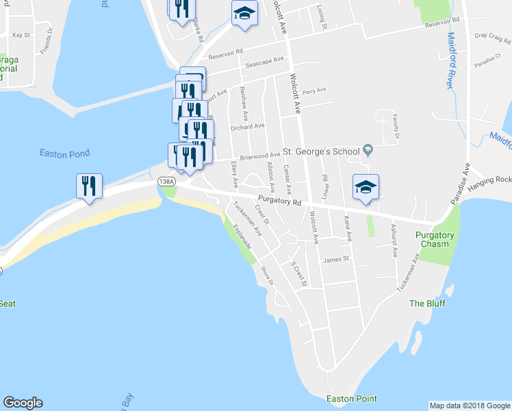 map of restaurants, bars, coffee shops, grocery stores, and more near 20 Crest Street in Middletown