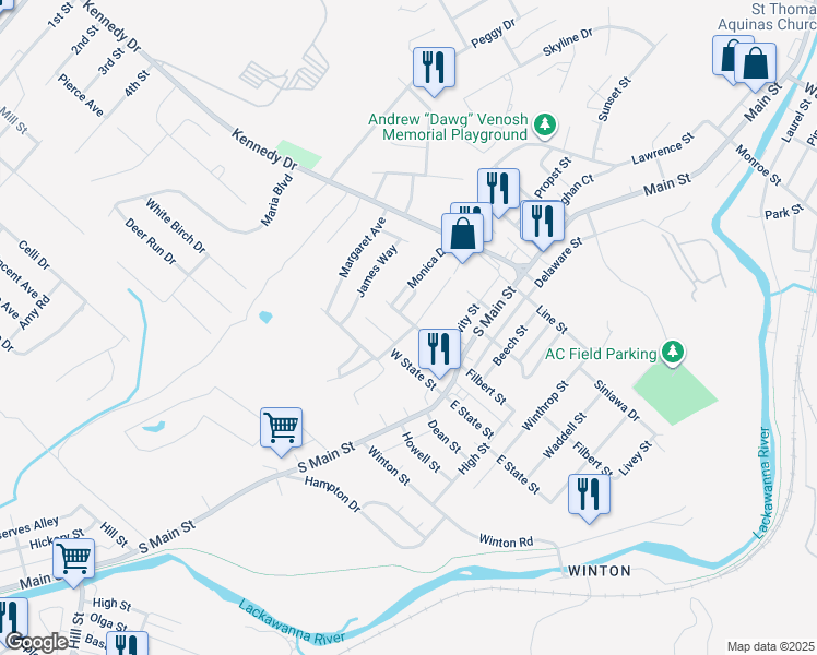 map of restaurants, bars, coffee shops, grocery stores, and more near 1244 West State Street in Archbald