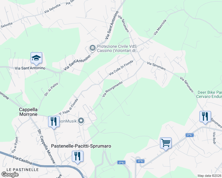 map of restaurants, bars, coffee shops, grocery stores, and more near 15 Via Fionda in Provincia di Frosinone