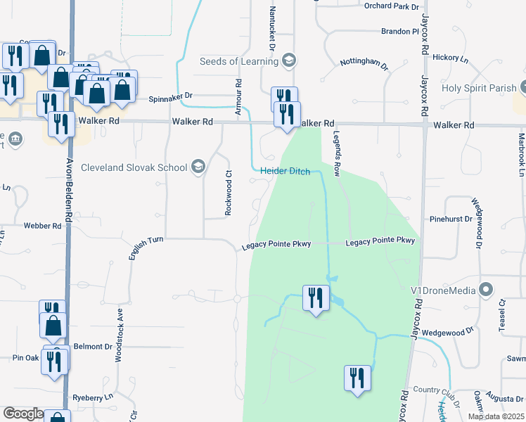 map of restaurants, bars, coffee shops, grocery stores, and more near 567 Bay Hill Drive in Avon Lake