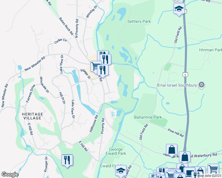 map of restaurants, bars, coffee shops, grocery stores, and more near 519 Heritage Road in Southbury